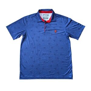 RSLVTS Marvel Spider-Man Shirt Mens Large Breakfast Balls All Day Polo Blue